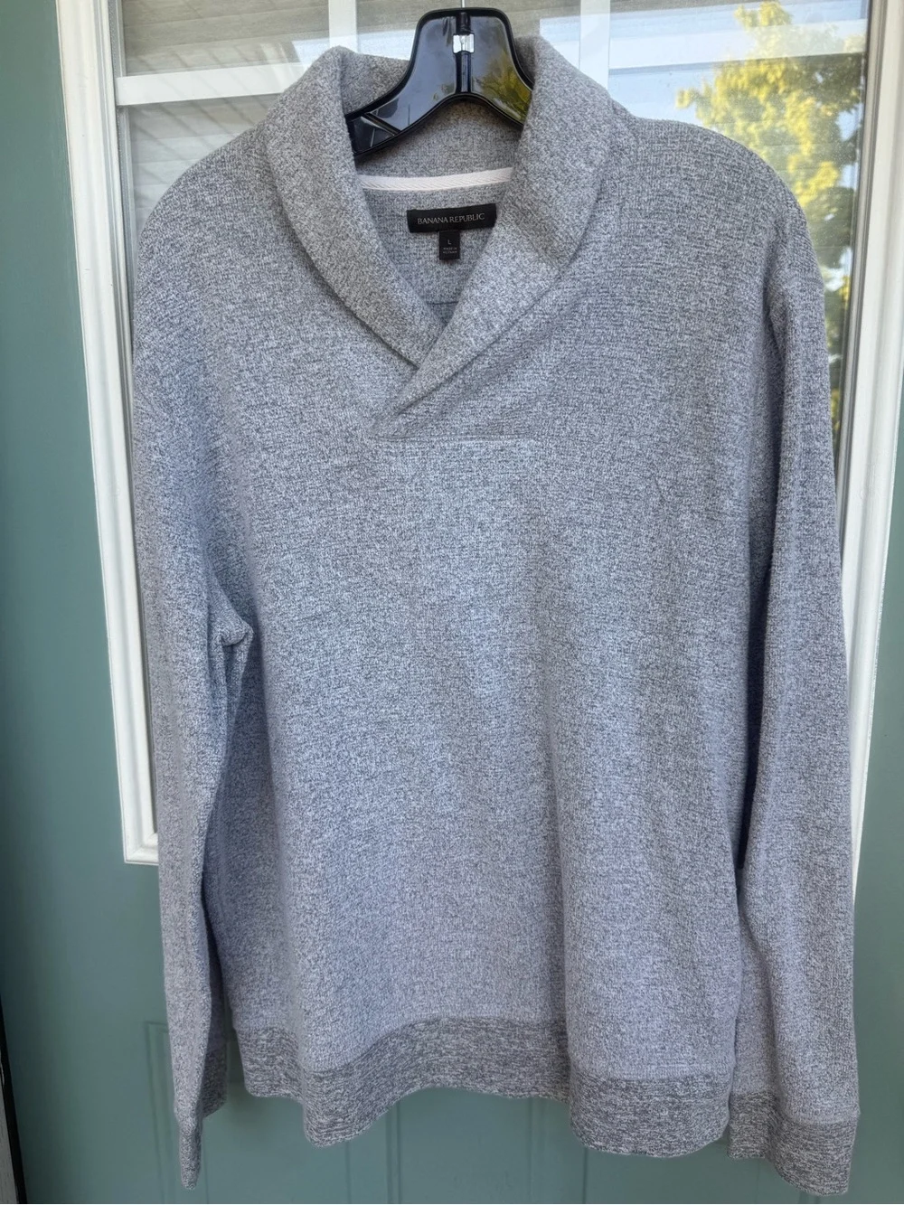 Banana Republic Men’s Large Shawl Collar Sweatshirt Gray Heather Fleece Pullover